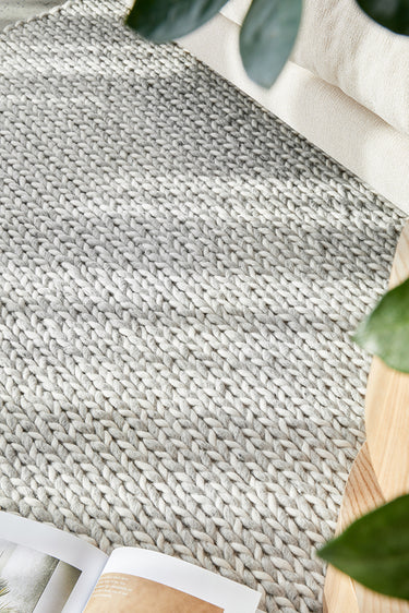 Carina Scandinavian Grey & White Hand Braided Wool Rug